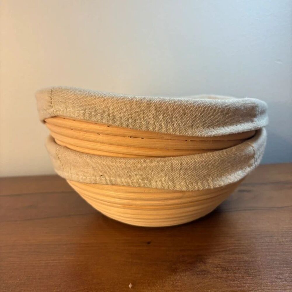 Set of 2 Round Banneton Bread Proofing Baskets 9" Rattan Cane Bowls